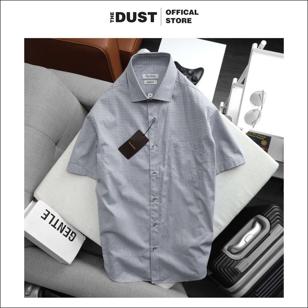 Áo sơ mi nam ngắn tay trơn cổ bẻ basic Pire Cadin NT, form slimfit vải cotton lụa chống nhăn