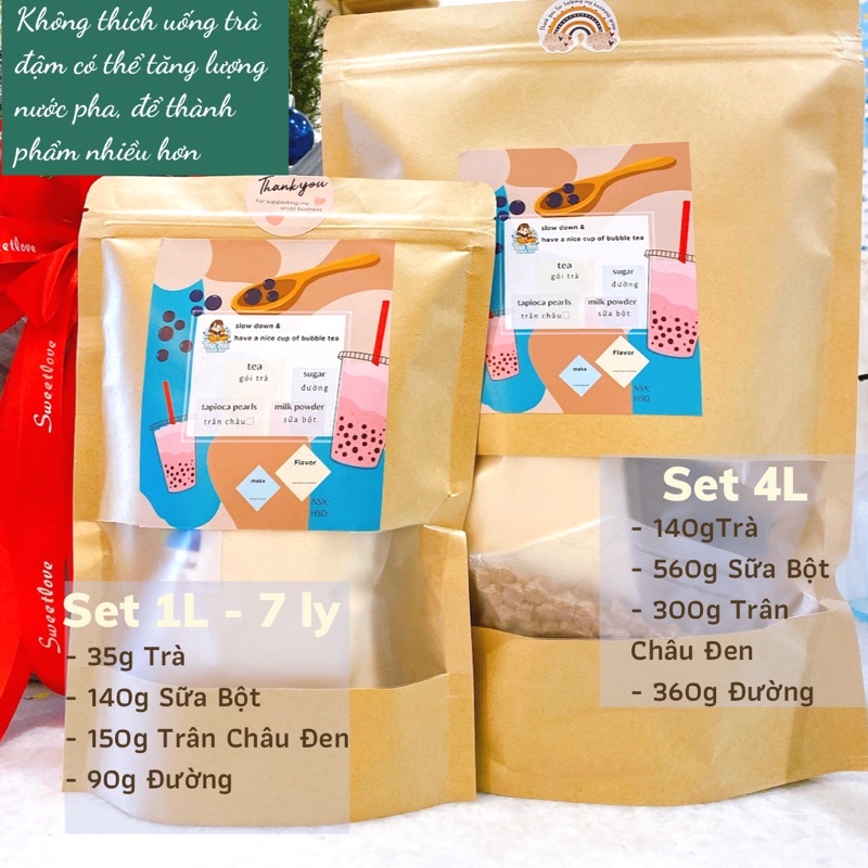 Set nguyên liệu pha trà sữa Phúc Long, Thái Xanh, Thái đỏ, truyền thống, trà sữa oolong, trà sữa lài  (25 ly đậm vị)