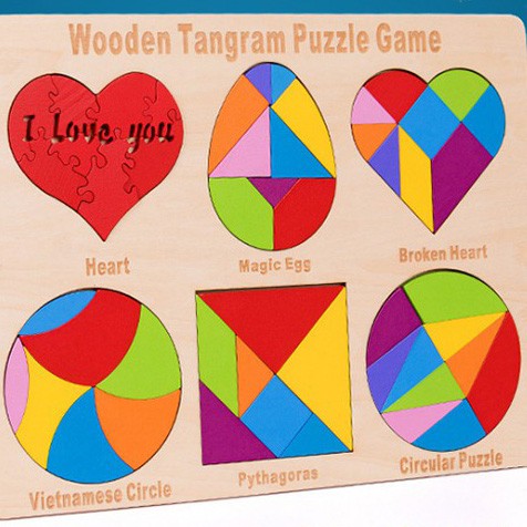 Đồ chơi xếp hình, bộ xếp hình gỗ đa năng 6 Trong 1 Cho Bé Ghép Hình Trứng, Trái Tim, Tangram, Tetris,  Montessori