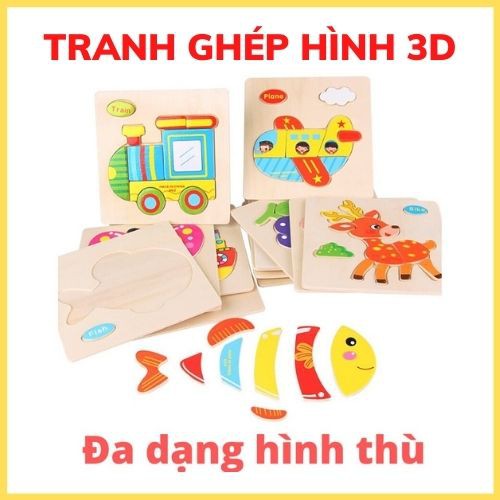 Tranh ghép gỗ 3d nhiều hình ngộ nghĩnh, đồ chơi gỗ phát triển trí tuệ