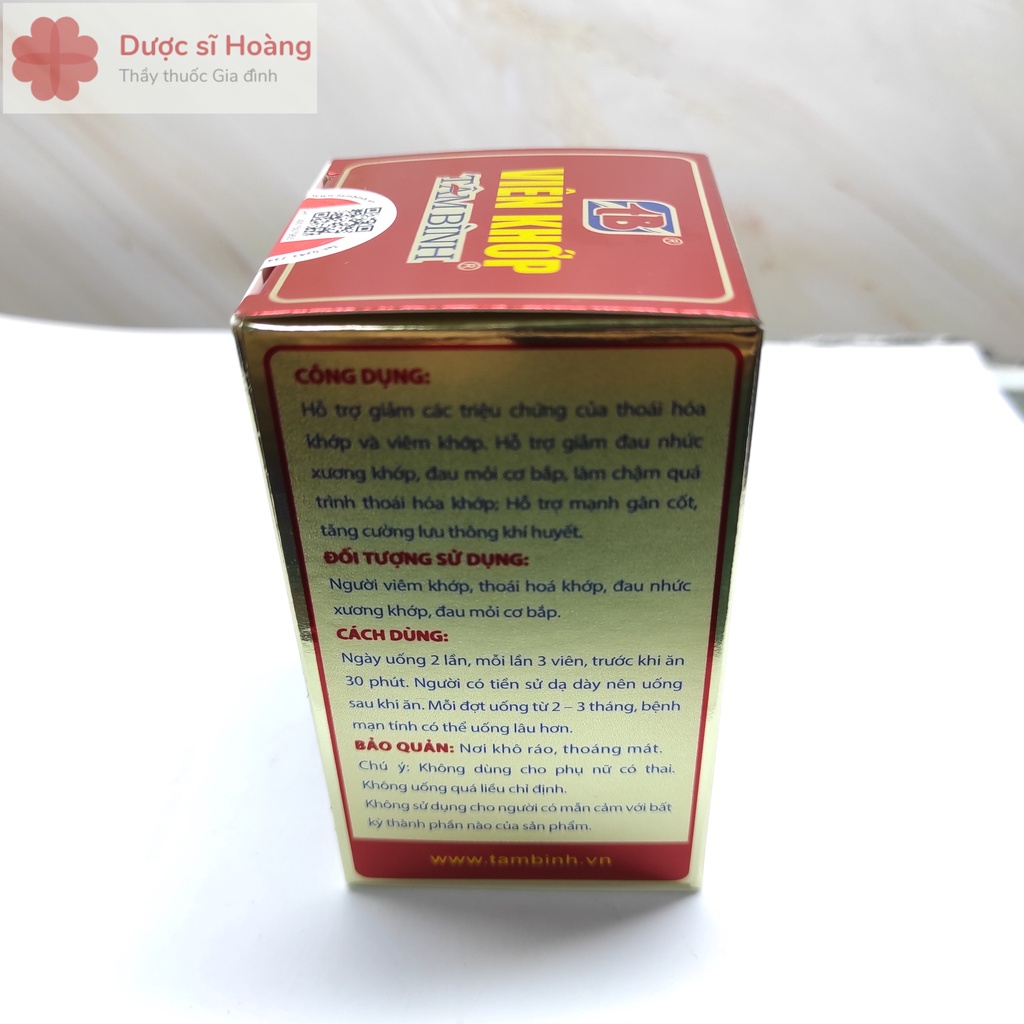 Viên Khớp Tâm Bình - Hỗ Trợ Giảm Các Triệu Chứng Của Thoái Hóa Khớp, Viêm Khớp