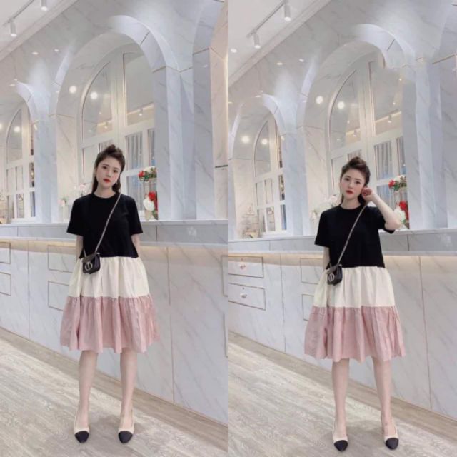 Váy bầu thời trang thiết kế chất cotton 100% co giãn tốt pha đũi hàng freesize từ 45 đến 70kg