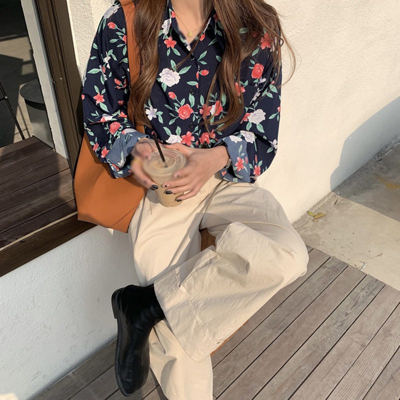 Áo Sơ Mi Chiffon Tay Dài Họa Tiết Hoa Thời Trang Cho Nữ