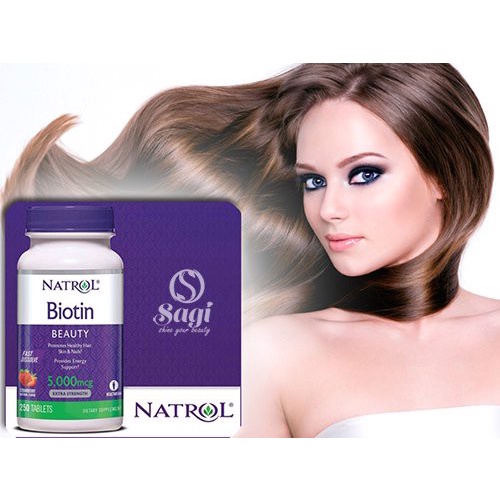 HŨ 60 VIÊN NGẬM Natrol Biotin TỐT CHO DA, MÓNG, TÓC Hair, Skin &amp; Nails, 10,000mcg, VỊ DÂU Strawberry