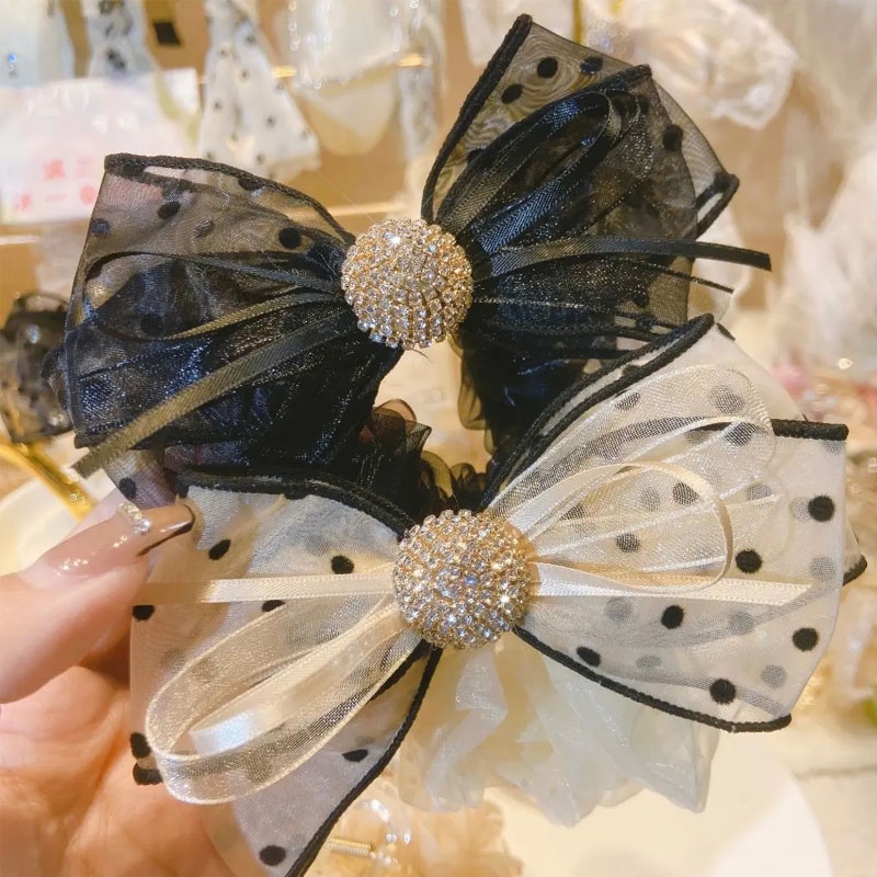 Dây Buộc Tóc Thắt Nơ Họa Tiết Chấm Bi Phong Cách Hàn Quốc Thanh Lịch Dành Cho Nữ