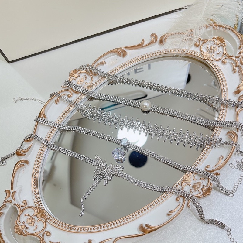 Vòng Cổ Choker Đính Đá 3 Tầng Phong Cách Hàn Quốc