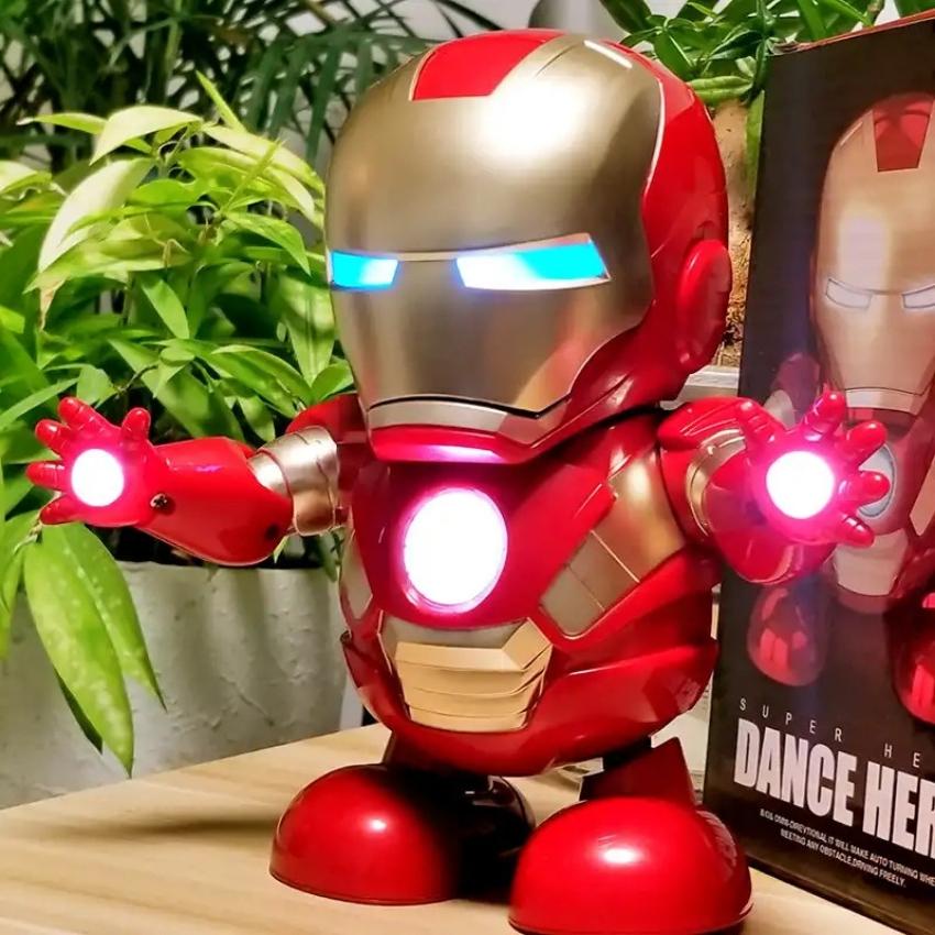 Robot nhảy múa đồ chơi robot cho bé đồ chơi ironman đỏ có nhạc vui nhộn đèn sáng lấp lánh