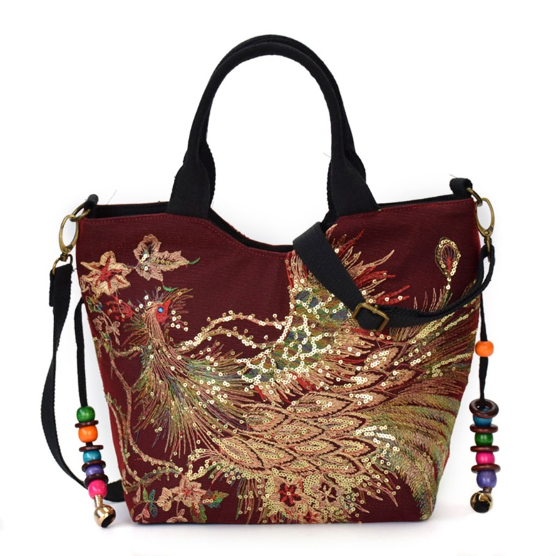 Túi Xách Nữ Thêu Hình Chim Công Thời Trang