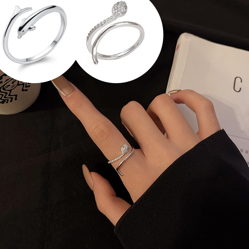 Nhẫn Mạ Bạc Hình Rắn/Cá Heo Đính Đá/Ngọc Trai Nhân Tạo