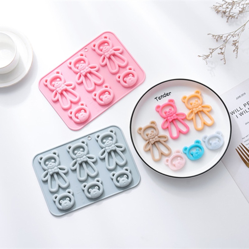 Khuôn Silicone Làm Bánh Hình Gấu 6 Ngăn DIY