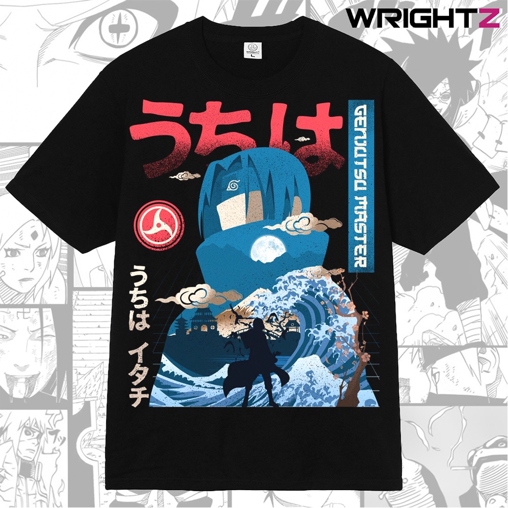 Áo thun Uchiha Itachi Naruto Akatsuki Anime Manga Saringan phom rộng tay lỡ phong cách đường phố Nhật Bản over size