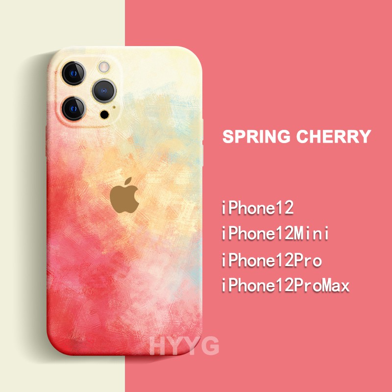 New Square Watercolor Render Nghệ thuật màu nước iPhone 6S 7 8 Plus XS Max XR 11 Soft Pack Liquid Silicone SleEVed Camera Full protection chống sốc tay áo