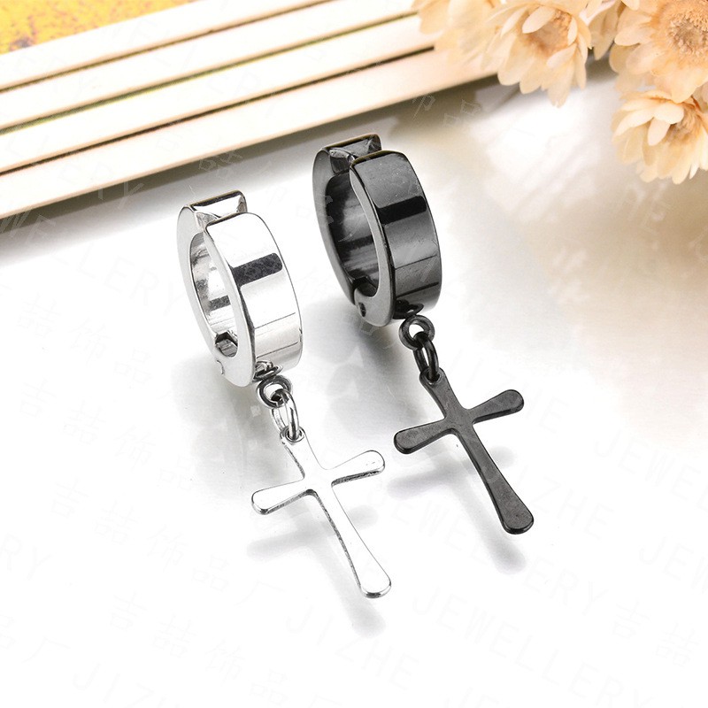 Khuyên tai kẹp vành nam nữ xỏ lỗ hình chữ thập thế giới KPOP