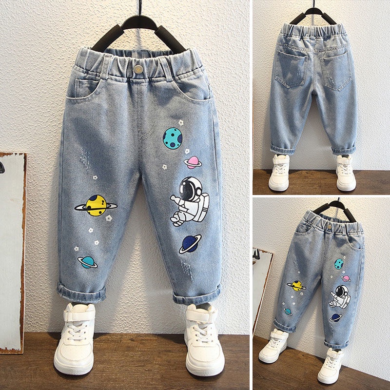 Quần Jean Dài Dáng Rộng Co Giãn In Hình Phi Hành Gia Thời Trang Mùa Xuân Hàn Quốc Mới Kích Thước 2022