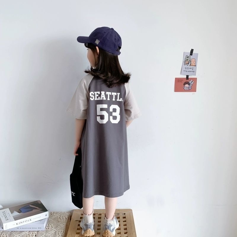 Đầm Thun Cotton Dáng Dài In Chữ Phong Cách Nhật Bản Thời Trang Mùa Hè Cho Bé Gái