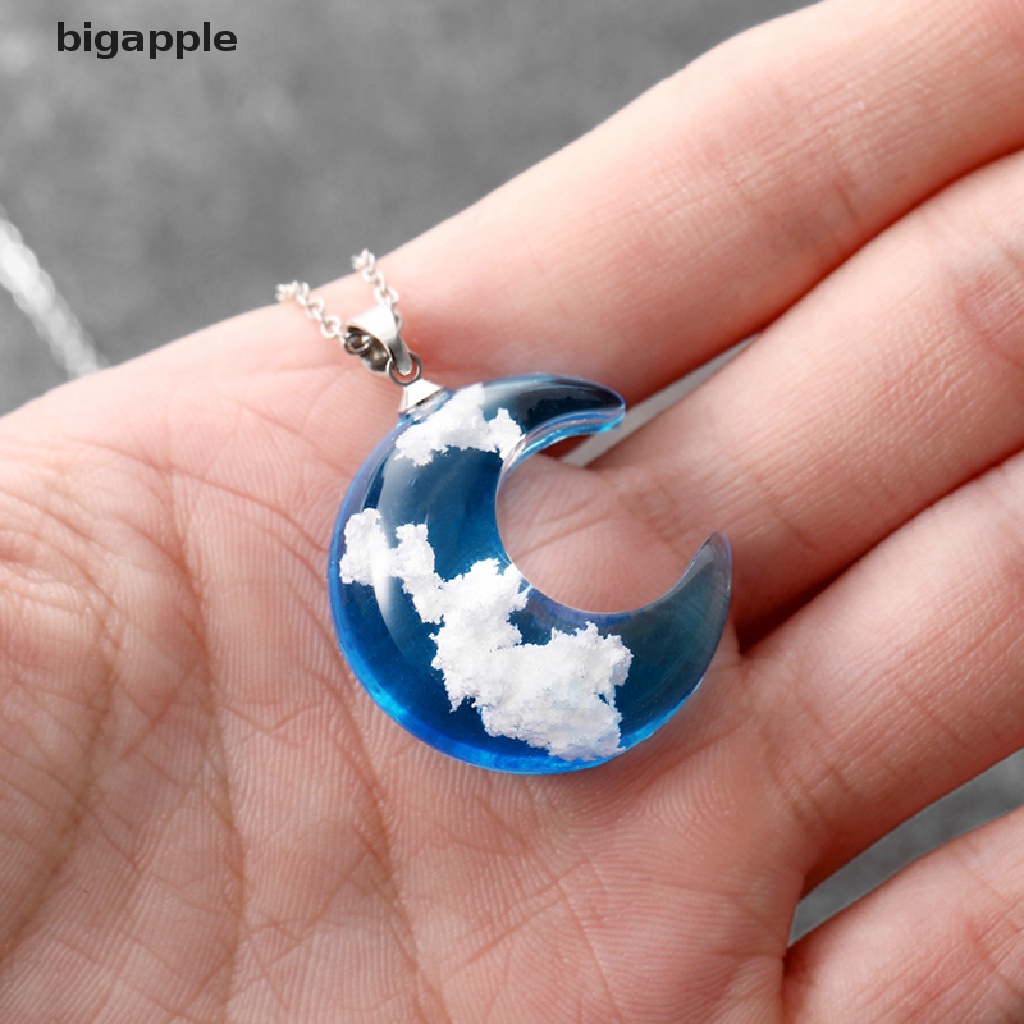 bigapple Resin Ball Moon Pendant Necklace Blue Sky White Cloud Chain Necklace Jewelry RDG