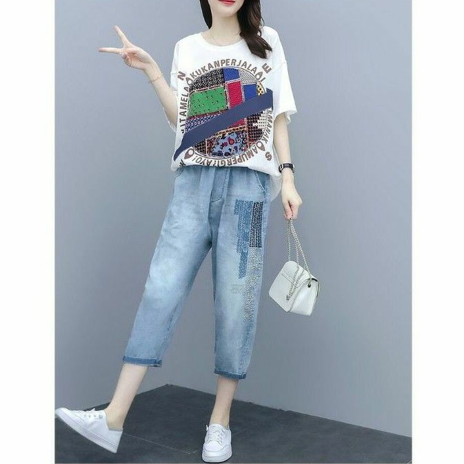 Set bộ nữ QC, bộ áo thun quần jean, set bộ xì tin SLL.S34