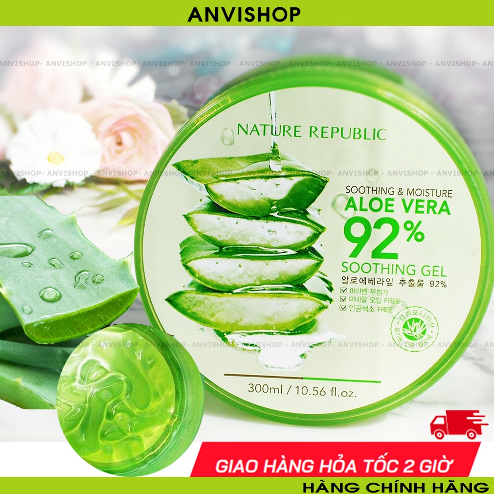 Gel Nha Đam Dưỡng Ẩm &amp; Làm Mềm Da - Gel Lô Hội 92% Nature Republic Aloe Vera 300ml