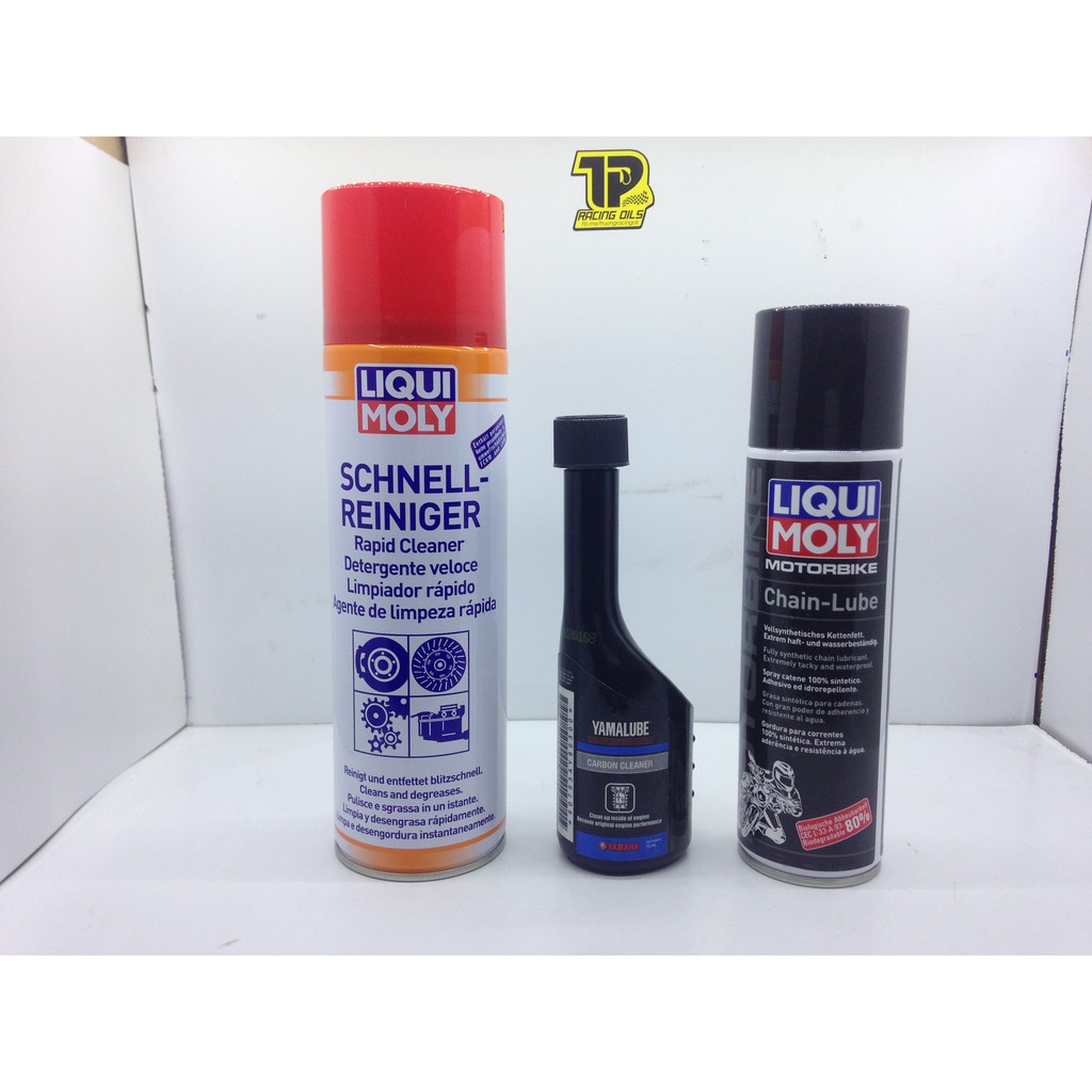 Combo 1 chai xịt sên Liqui Moly Motorbike Chain-Lube, vệ sinh sên Liqui và dung dich Yamaha cacbon