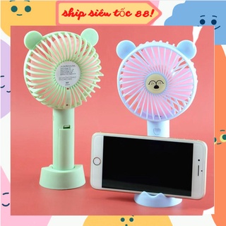 Quạt Mini Cầm Tay Tai Gấu Tích Điện 3 Chế Độ Gió Có Chân Đế Kẹp Điện Thoại Để Bàn Tiện Dụng 88110  MuỐi's StOre