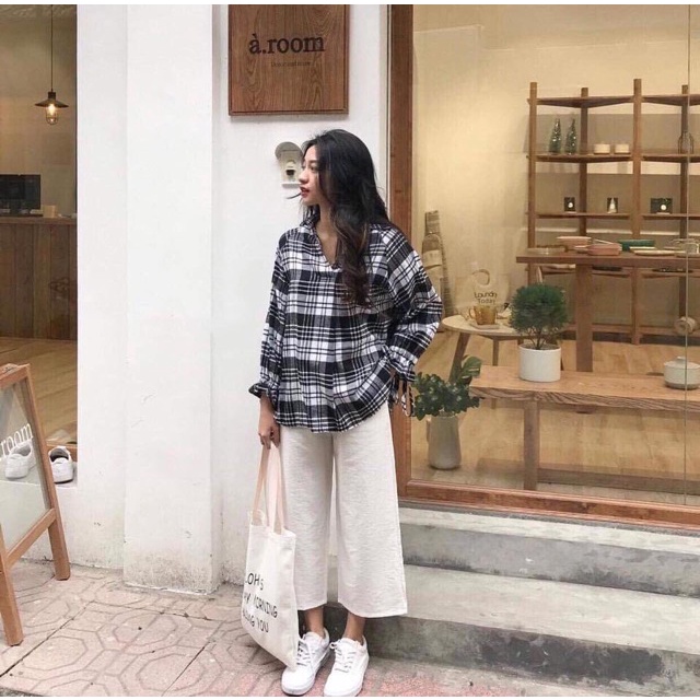 Quần đũi nữ lửng ống rộng vải đũi mềm dáng lửng 9 tấc lưng thun khóa trước khuy cài - Quần ống rộng đũi mùa hè mặc nhà