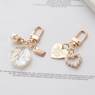 Korean Fashion Shell Pearl Key Chain Bag Charms Key Ring Trinket Airpods Key Accessories Cute Heart  Couple love Keychain Women Girl Gift