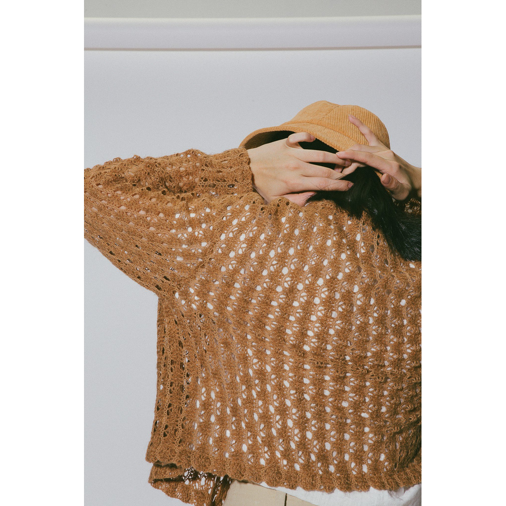 Áo khoác kèm dây thắt nơ làm bằng vải crochet màu nâu | BigBuy360 - bigbuy360.vn