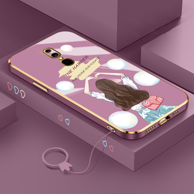 Ốp Điện Thoại silicone Mạ Viền Siêu Mỏng Họa Tiết Hoạt Hình Kèm Dây Đeo Cho oppo f11 f11 pro f9