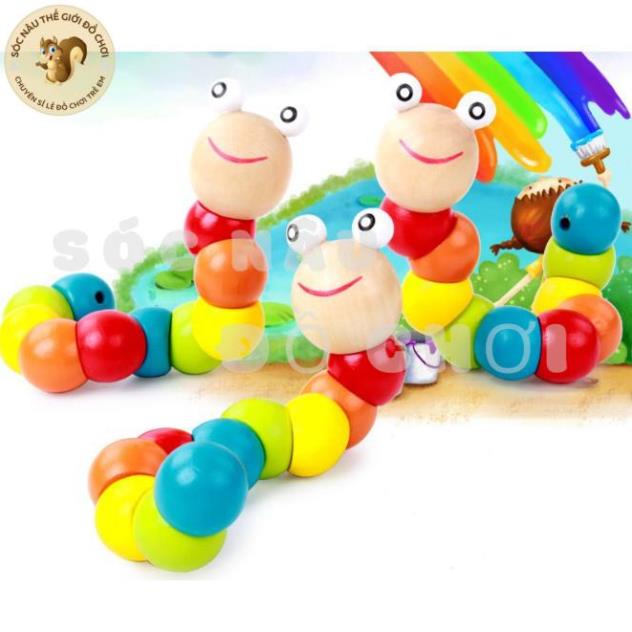 Đồ chơi giáo dục SÂU GỖ montessori siêu dê thương uốn dẻo nhiều màu đáng yêu giúp bé phân biệt màu sắc Sóc Nâu
