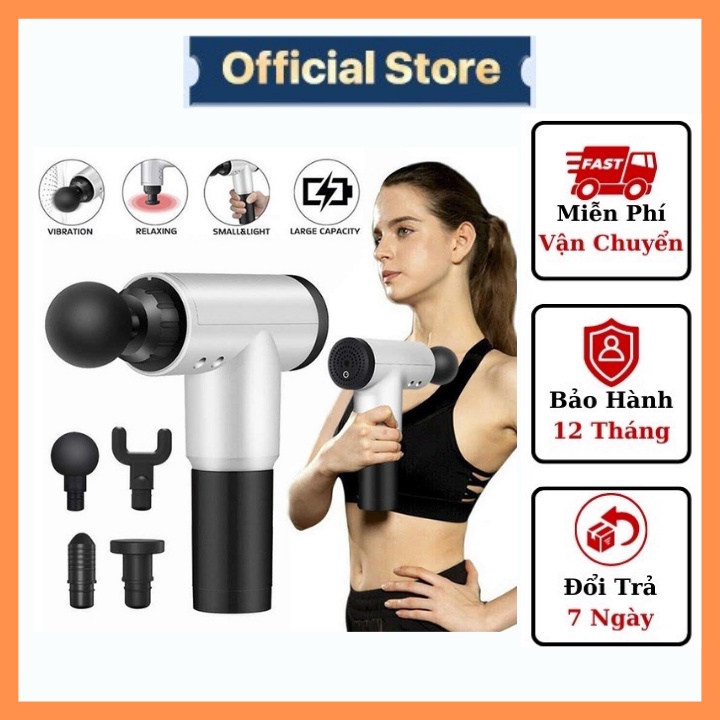 Máy massage cầm tay⚡️𝐅𝐑𝐄𝐄 𝐒𝐇𝐈𝐏⚡️ 4 đầu 6 chế độ - súng massage trị nhức mỏi vai gáy, đau giãn cơ -BH 12 tháng