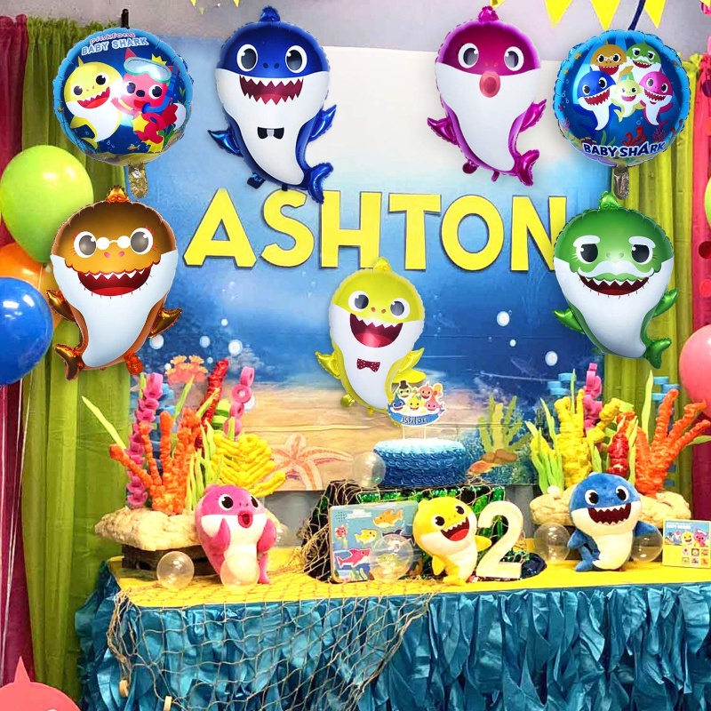 Bong Bóng Phim Nhôm Hình Gia Đình Cá Mập Hoạt Hình Trang Trí Tiệc