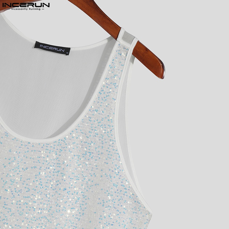 Áo ba lỗ Incerun thiết kế xuyên thấu đính kim sa trẻ trung dành cho nam