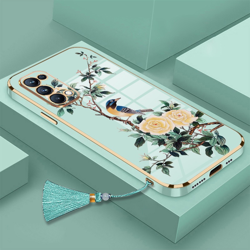 Ốp Điện Thoại Silicon Mềm Mạ Điện Họa Tiết Hoa Và Chim Có Dây Đeo Cho Realme 5 5i 6i 7i c3 5 pro