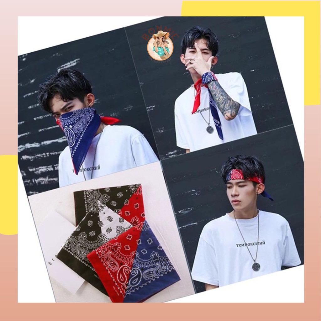 Khăn Turban Hiphop vuông nhiều màu 55x55cm; Khăn Bandana 2 mặt phong cách Streetwear; K03 - BONMIE