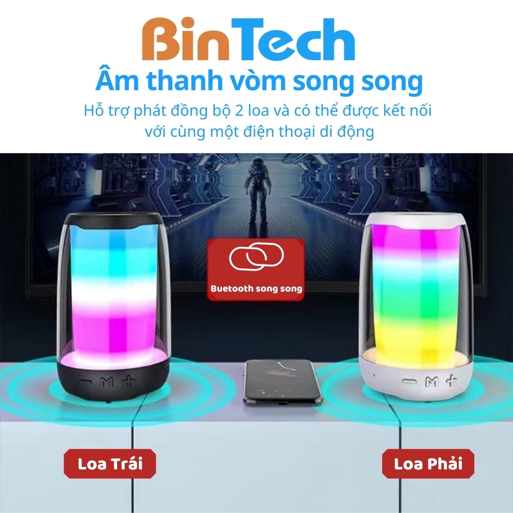 Loa bluetooth mini Pulse 4 BINTECH âm bass căng có dải led đổi màu pin phủng, chống nước