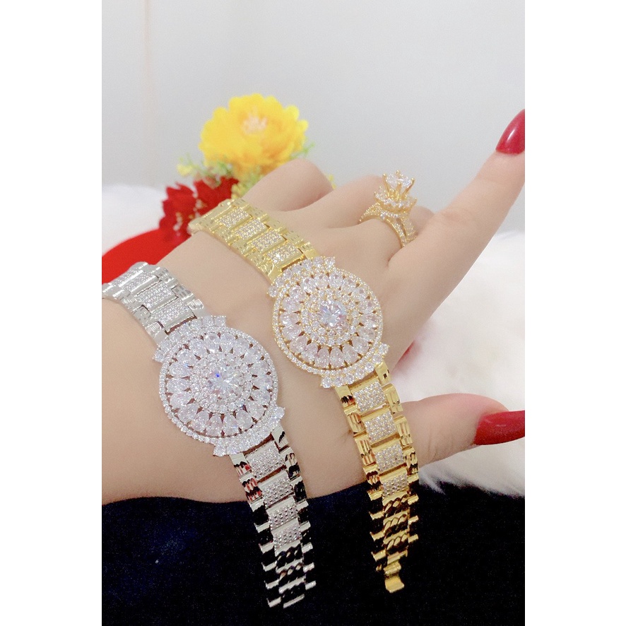 Lắc tay nữ kiểu đồng hồ đính xoàn mạ 18k cao cấp P621