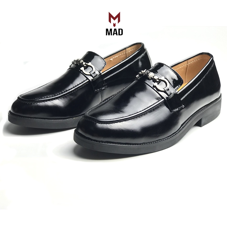 Giày tây lười nam Horsebit Loafer MAD Đen Bóng tăng chiều cao 4cm da bò cao cấp chính hãng giá rẻ nhất hà nội