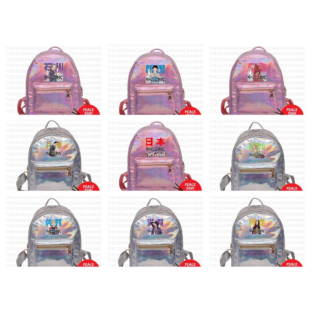 Balo hologram bạc hồng in hình nhân vật TOKYO REVENGERS chibi anime thời trang