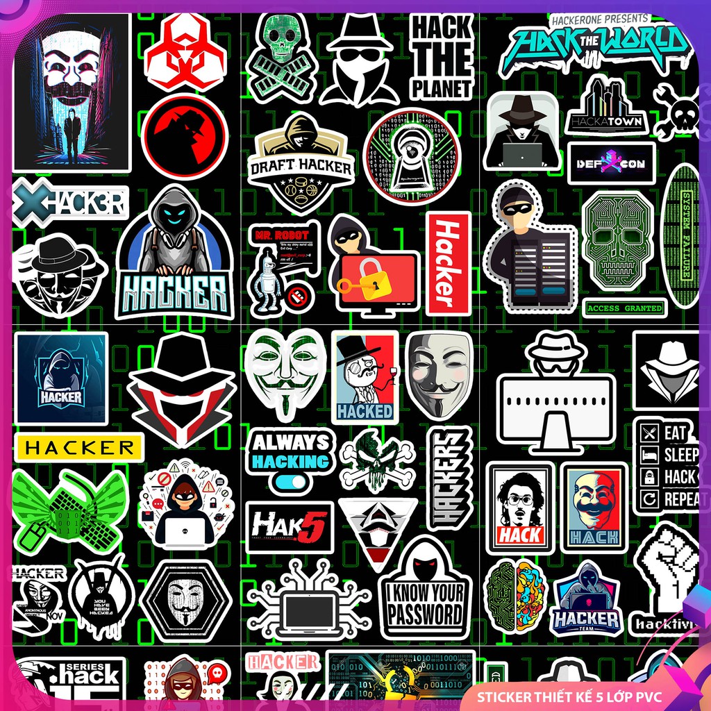 [ Xưởng Bán Sỉ Sticker ] Set 50 Sticker Dán Mũ Bảo Hiểm Bán Sỉ Từ 10 Bộ Chủ Đề Hacker