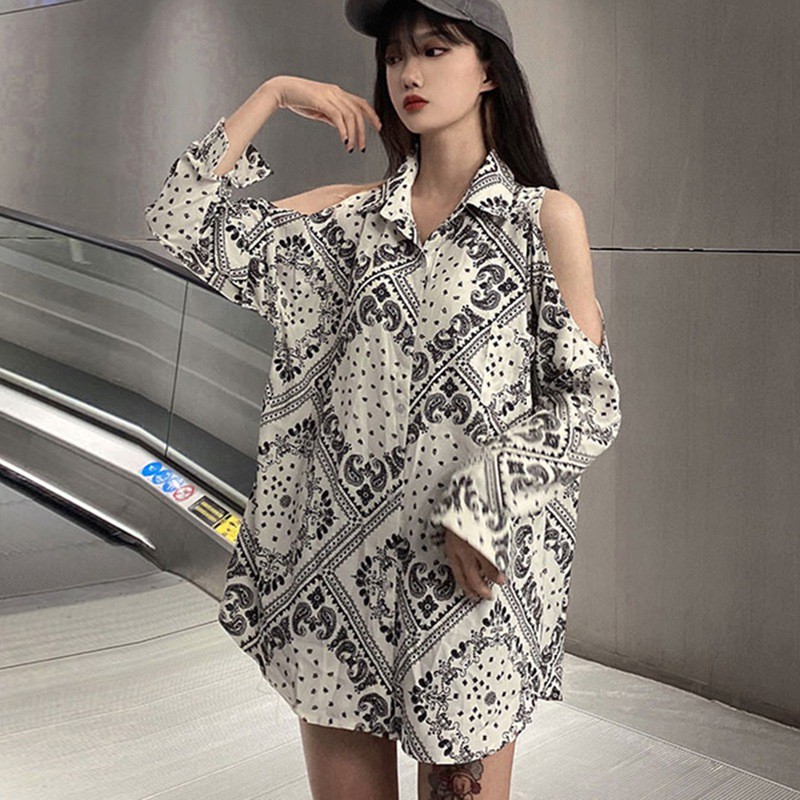 Áo Sơ Mi Tay Dài Phối Nút Thiết Kế Trễ Vai Quyến Rũ Gợi Cảm