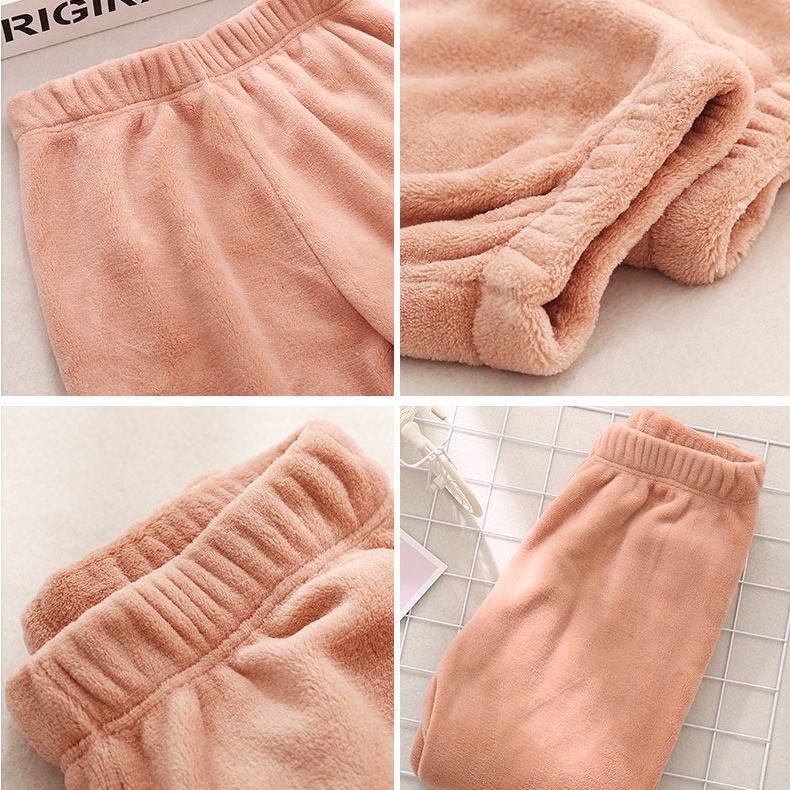 Quần ngủ dài bằng vải nỉ san hô dày dặn giữ ấm eo co giãn cỡ lớn thời trang thu đông hàng mới | BigBuy360 - bigbuy360.vn