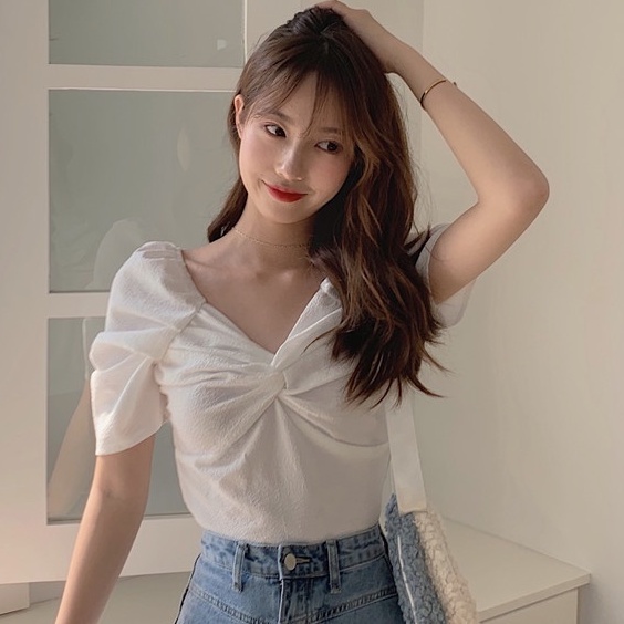 Áo Sơ Mi Chiffon Cổ Vuông Tay Ngắn Phong Cách Mori Thời Trang Mùa Hè Mới