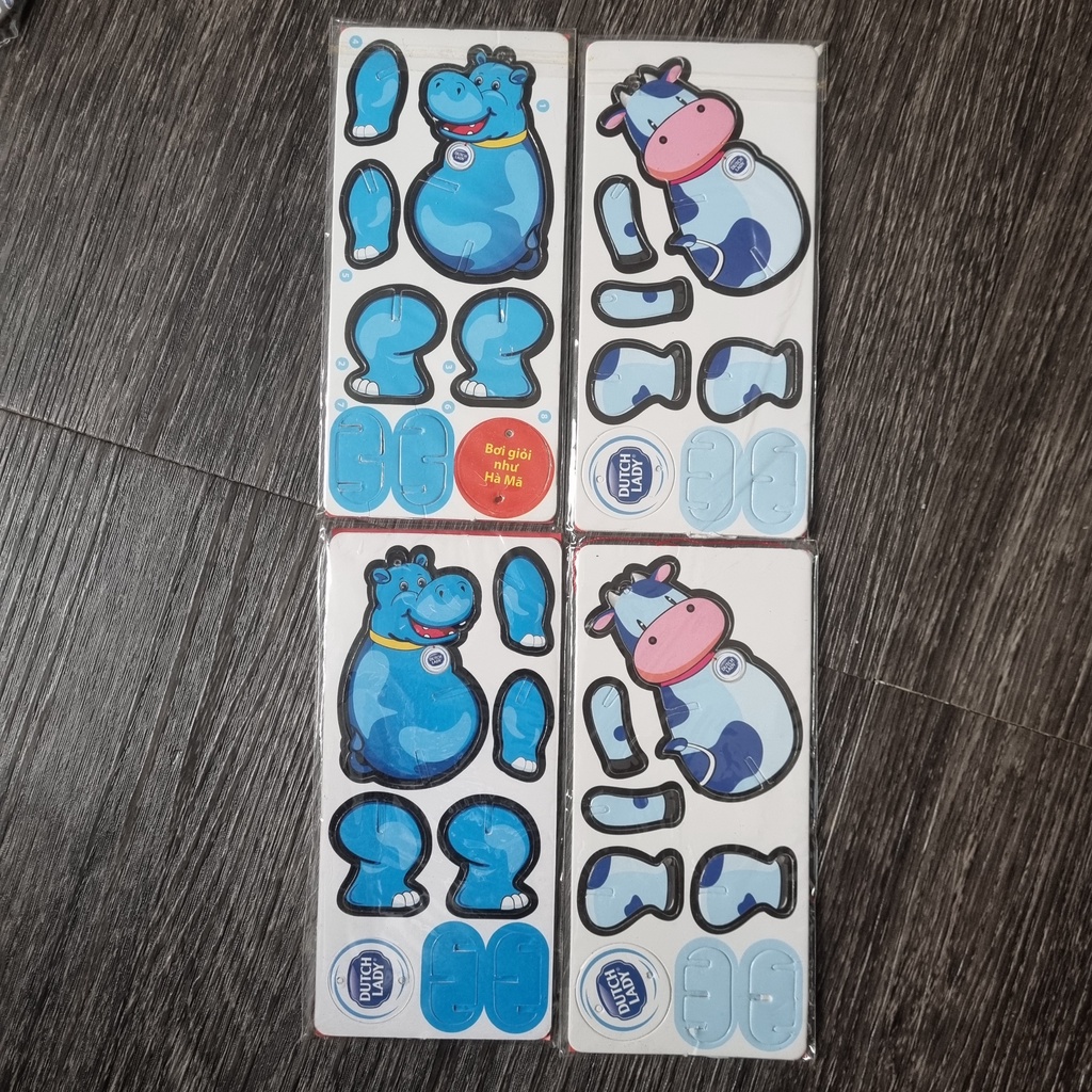 Set 4 mô hình đồ chơi xếp hình , lắp ráp hình thú 3D hình hà mã và bò sữa Dutch Lady cho bé trai và bé gái