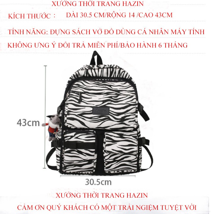 Balo ulzzang vải đi học đi chơi họa tiết ngựa vằn Bò Sữa,dễ thương. balo 2 túi dưới hot tred 2021 BL 605
