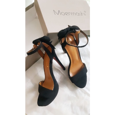 Giày cao gót size 35 da nhung quai cài nơ kiểu sau gót 10cm sang chảnh