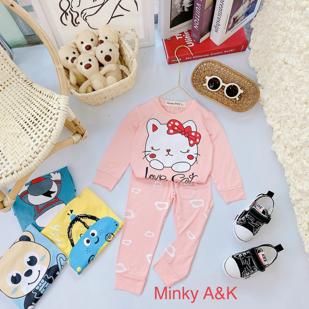 Bộ dài tay thun lạnh in hình động vật dễ thương cho bé trai , gái M.46