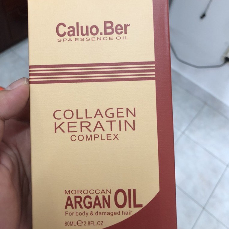 Tinh dầu Caluo.Ber Argan Oil Moroccan Collagen Keratin Complex dưỡng tóc bóng mượt 80ml (Italy)