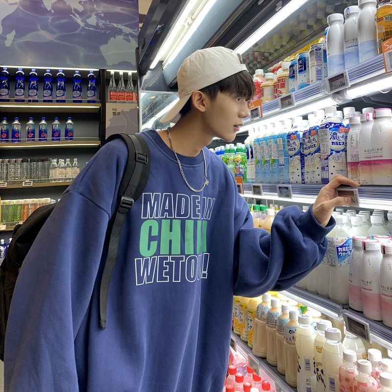 Áo Sweater Lông Cừu Tay Dài Dáng Rộng Cổ Tròn Kiểu Hàn Quốc Thời Trang Mùa Đông Cho Nam