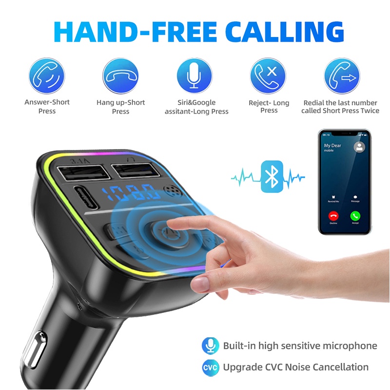 Tẩu sạc nhanh SEAMETAL hai cổng USB Bluetooth 5.0 kiêm máy nghe nhạc MP3 thích hợp cho xe hơi