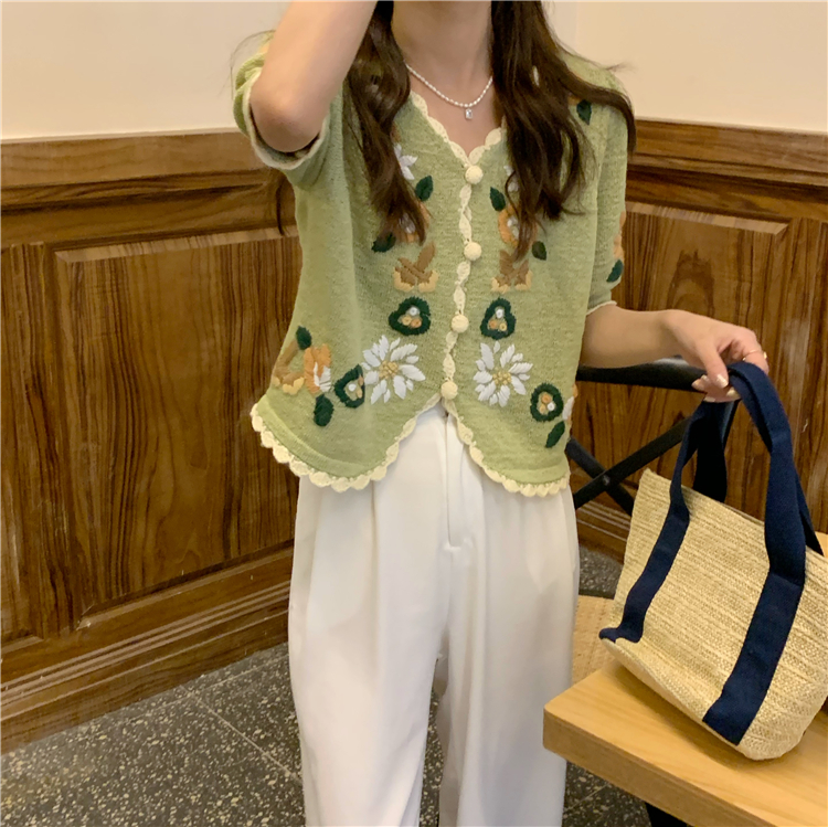 Áo Dệt Kim Tay Ngắn Cổ Chữ V Thời Trang Cho Nữ | BigBuy360 - bigbuy360.vn